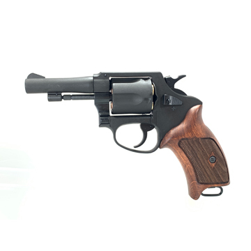 マルシン ポリスリボルバー77mm ハーフチェッカー木製グリップ仕様 ガスガン マルシン ポリスリボルバー 77ミリ銃身 Xカート ハーフ