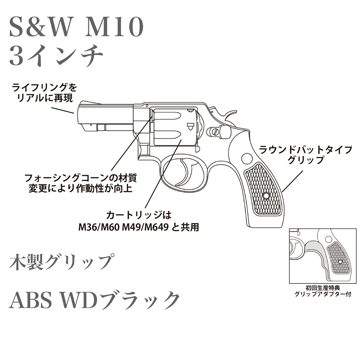 マルシン S&W M10 2025年 木製グリップ ABS WDブラック 3インチ FBI