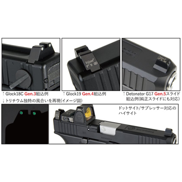 デトネーター スティール 蓄光サイトセット Trijicon GL－201タイプ 東京マルイ ガスブロ グロック17 Gen.3/4/5 メール便  対応商品｜固定サイト｜電動ガン・モデルガン・エアガン通販ならHBLT